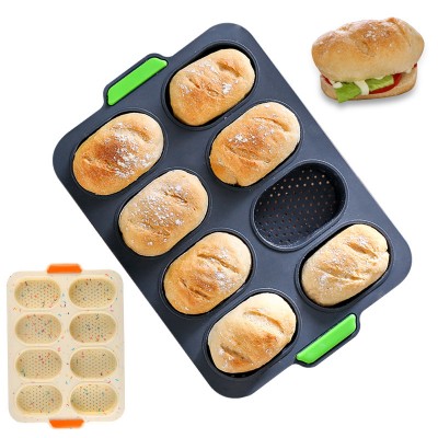 Silicone Bread Bakeware Mold 8 Cavity Oval Baguette Mold French DIY Small Non-Stick Baking Tools