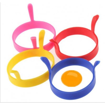 4 Pcs Color Pack Round Egg Ring Silicone Fried Egg Molds Omelette Mould (Red/Yellow/Blue/Pink)