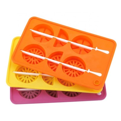 BPA Free New Design Lemon Shape 100% Food Grade Silicone Ice Cream Tools Ice Cube Tray Lemon Mold with Plastic Stick