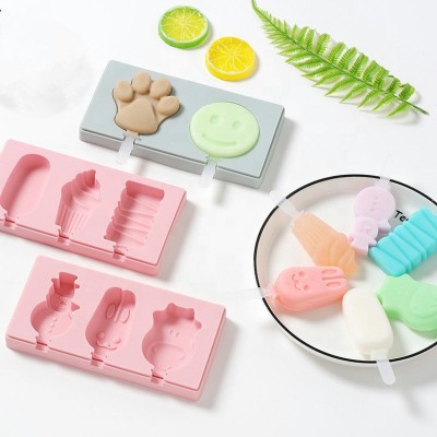 Custom 3 Cavities BPA Free Silicone Ice Pop Mold Funny Silicone Ice Cream Popsicle Mold With Sticks (5 Various shapes)